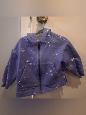 Hanna Andersson Foil Purple Star Print Hooded Zip-Up Jacket